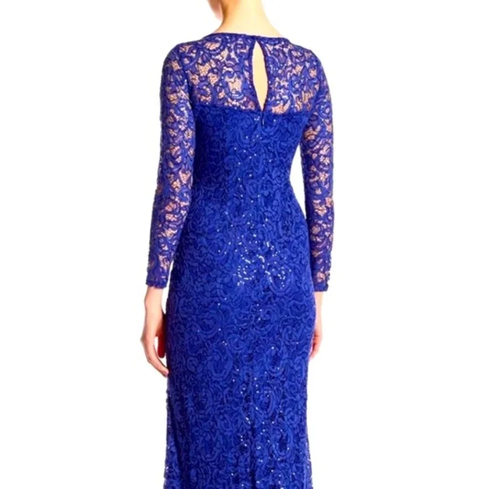 MARINA cobalt blue sequin floor-length lace gown - Picture 2 of 7